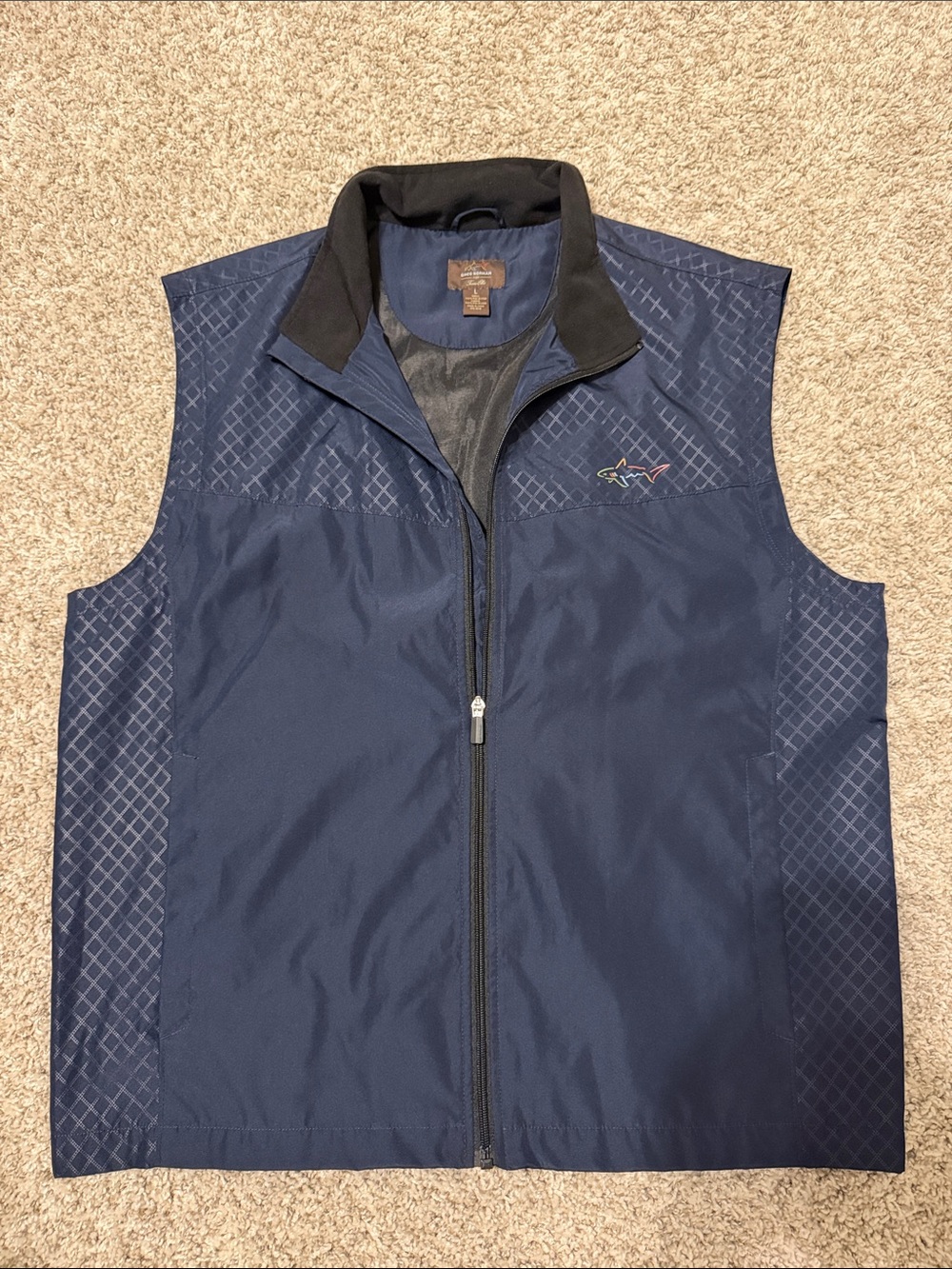 Greg Norman Collection Navy Quilted Wind Vest with Black Collar